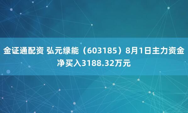 金证通配资 弘元绿能（603185）8月1日主力资金净买入3188.32万元